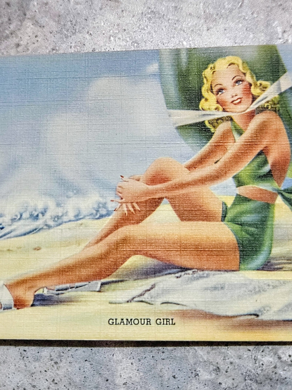 Vintage Linen Post Card 1943 • Card # C-270 • Glamor Girl- By : Curt Tech ,Co.